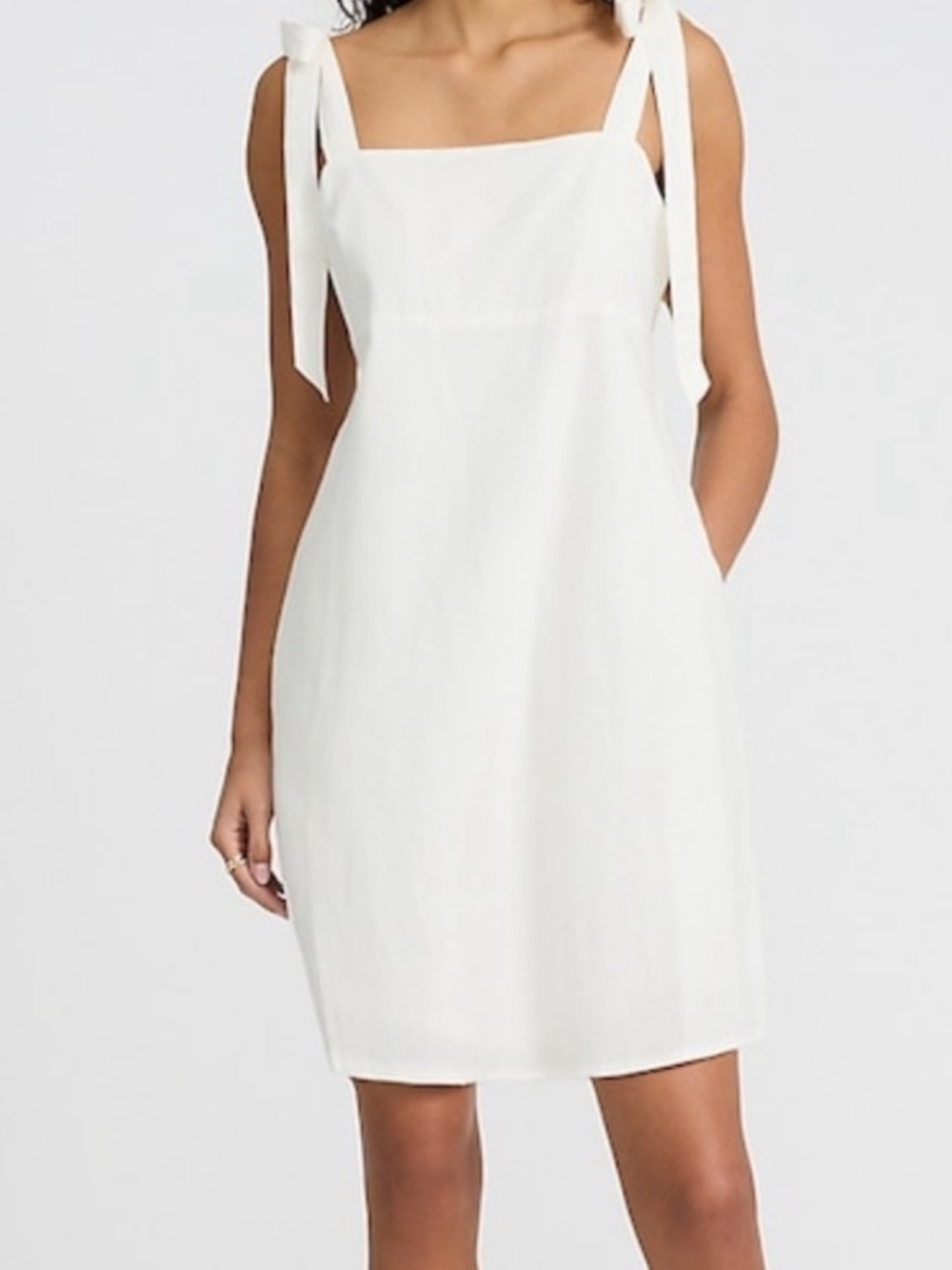 Express Linen-Blend Square Neck Tie Strap Mini Shift Dress White XS